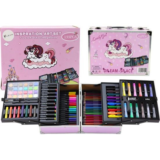 Umělecká sada v rozšiřitelném kufru s jednorožcem 133 kusů