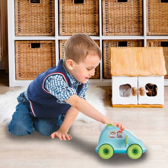 Edukační vkládací kostka - tahací Autíčko modré