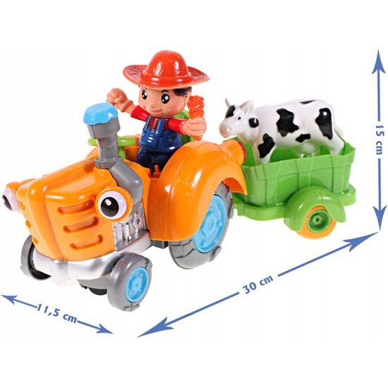 Veselý traktor pro nejmenší se světly a zvuky Cartoon Tractor oranžový