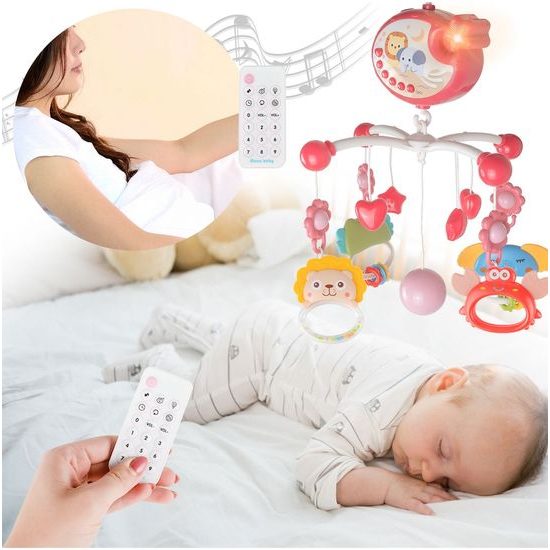 Kolotoč nad postýlku s projektorem a dálkovým ovládáním Music Mobile růžový