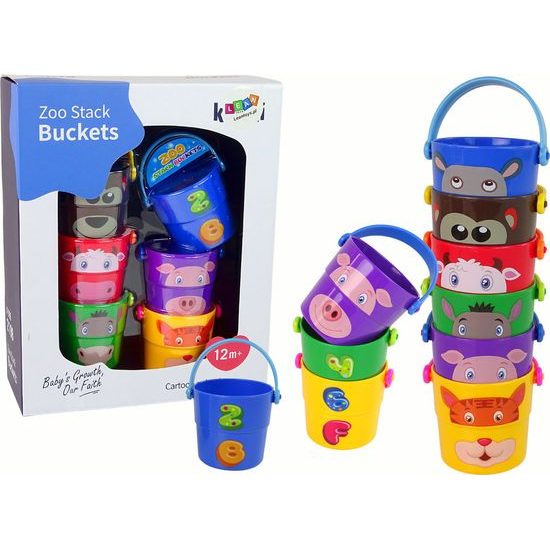 Sada barevných kbelíků se zvířaty do vody