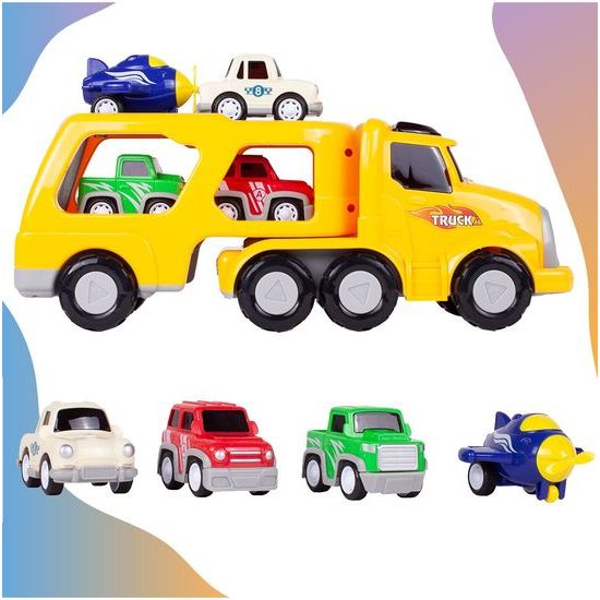 Nákladní auto se 3 autíčky, helikoptérou, světly a zvuky Transport Car žluté