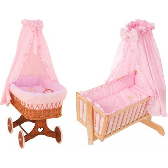 Nebesa nad košík pro miminko a kolébky - Scarlett Méďa - růžová
