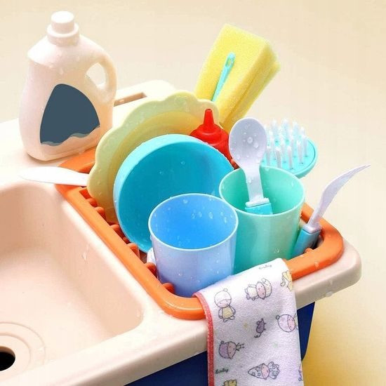 Doris dětský dřez s tekoucí vodou, nádobím a kuchyňkou Wash Up