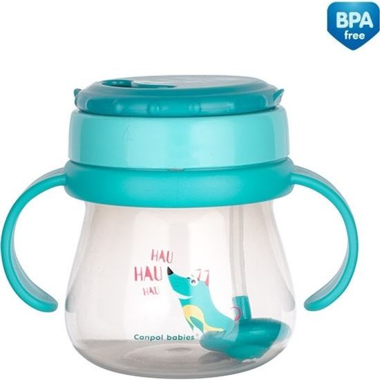 Canpol Babies Canpol babies Sportovní nekapající láhev se slámkou Pejsek - tyrkysová