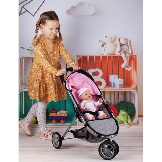 Sportovní kočárek pro panenky Princess šedo-růžový