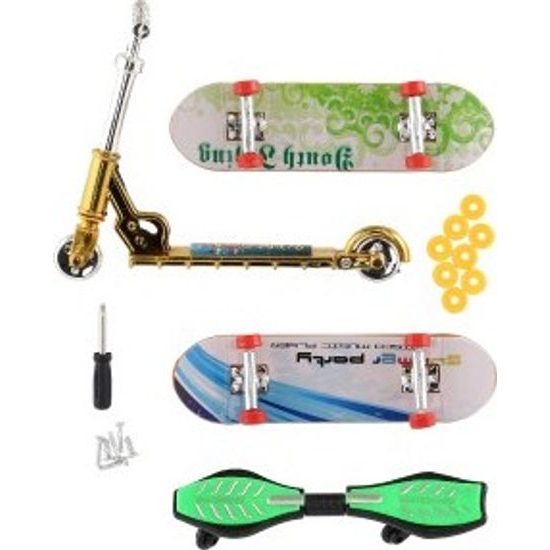 Sada skateboard šroubovací, koloběžka prstová, waveboard s doplňky - mix druhů