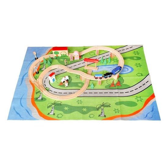 Ecotoys dřevěná vláčkodráha na baterie 50 dílků s podložkou