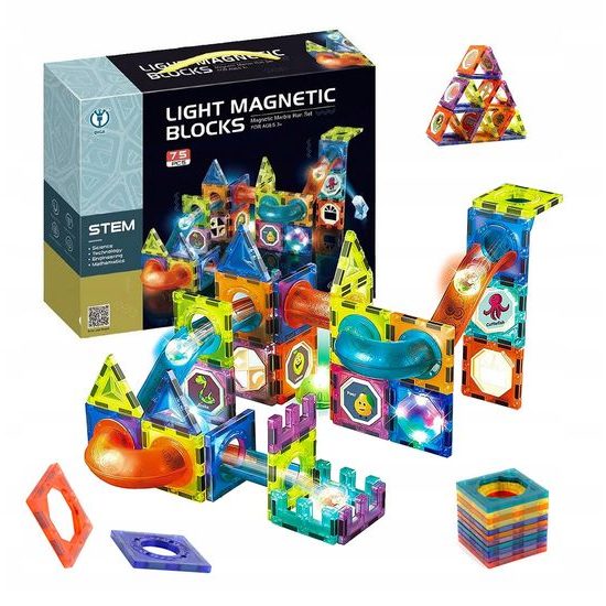 Magnetická svítící stavebnice se skluzavkou Light Magnetic 75 dílů