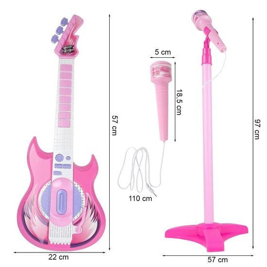 Dětská elektronická kytara se stativem a mikrofonem Guitar Micset - růžová