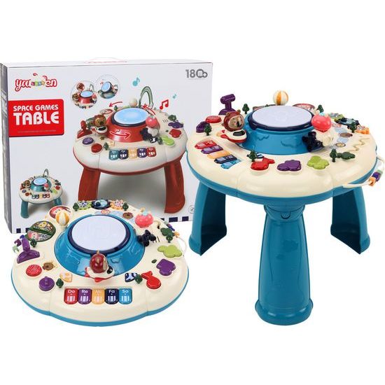 Interaktivní výukový stůl s klavírem a bubínkem, modrá