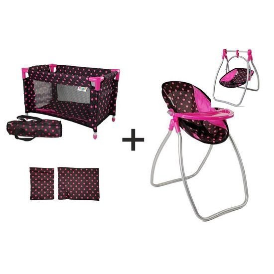 Alice postýlka a jídelní židlička 2v1 pro panenku - černá
