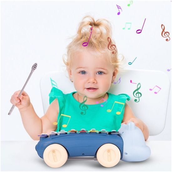 Dětské cimbálky 2v1 s kolečky Hrošík