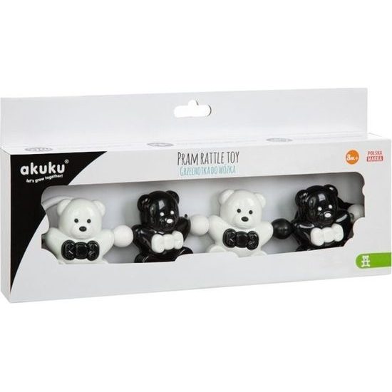 Dětské chrastítko do kočárku Akuku medvídci černobílí, Bílá