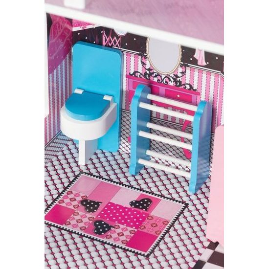 Ecotoys dřevěný dvoupatrový domeček pro panenky Miami s výtahem