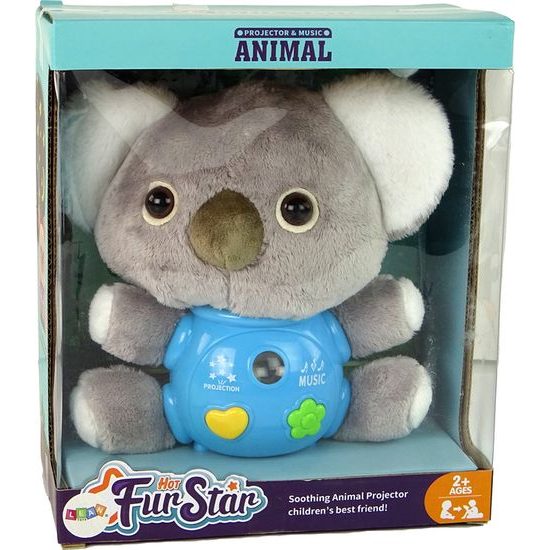 Plyšová koala s projektorem a hudbou šedá