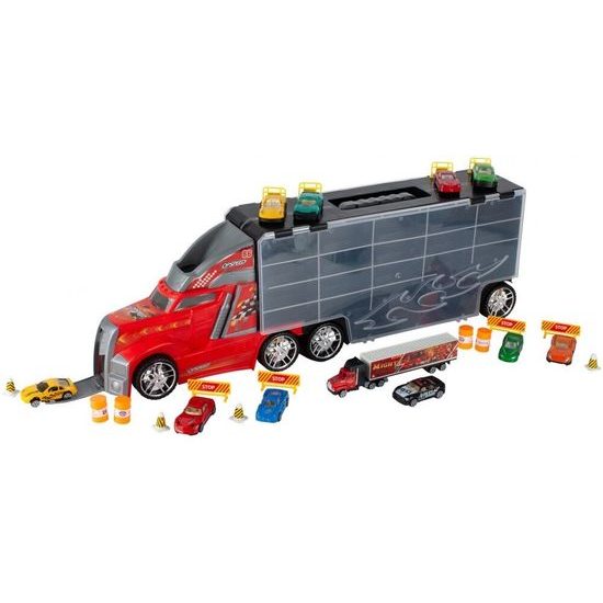 Nákladní auto s 11 autíčky, skluzavkou a podložkou Race Truck