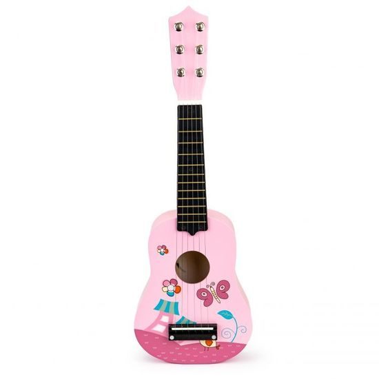 Ecotoys dětská dřevěná kytara Little Guitar růžová