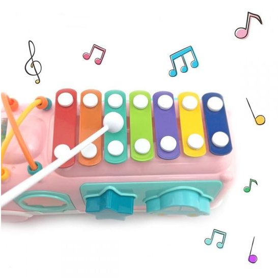 Interaktivní hrající autíčko s cimbálkami Happy Bus růžové