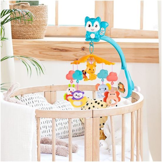 Kolotoč nad postýlku s melodiemi, projektorem a dálkovým ovládáním Veverka