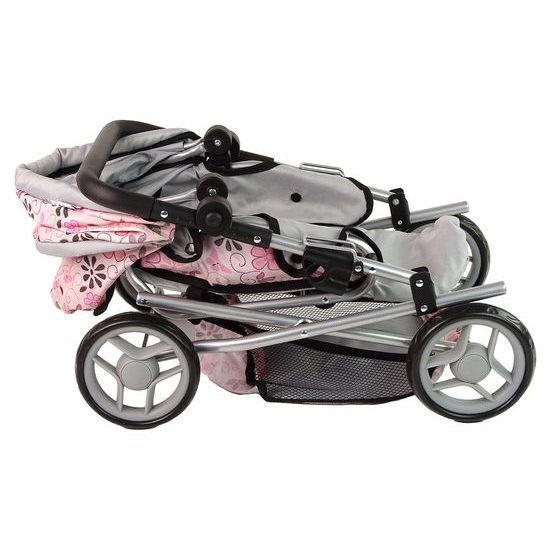 Alice kočárek pro panenky 9346 kombinovaný růžový s kytičkami
