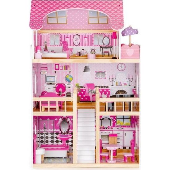 Ecotoys dřevěný domeček pro panenky s LED osvětlením Maryland