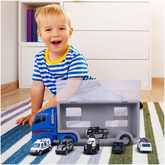 Nákladní auto se 6 kovovými autíčky a skluzavkou Carrier Truck