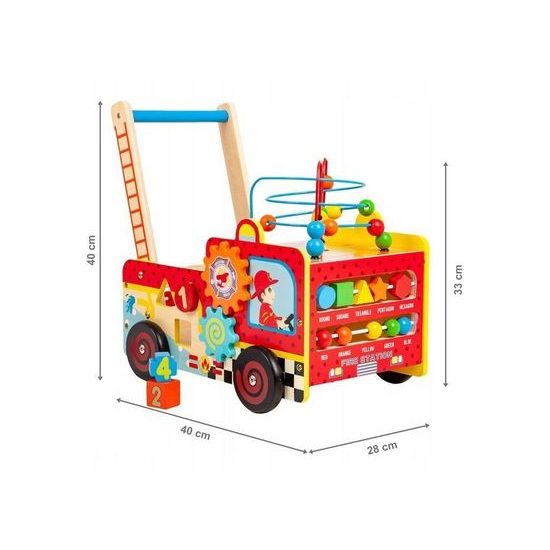 Ecotoys dřevěné multifunkční chodítko Požární auto
