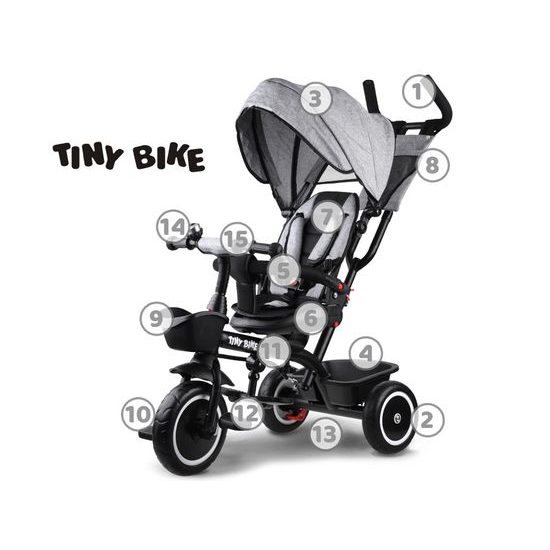 Dětská tříkolka Tiny Bike s otočným sedadlem 3v1 šedá