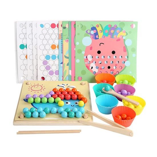 Dřevěná vkládačka pro děti 3v1 Clip Beads