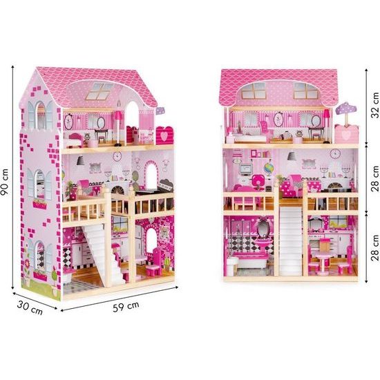 Ecotoys dřevěný domeček pro panenky s LED osvětlením Maryland