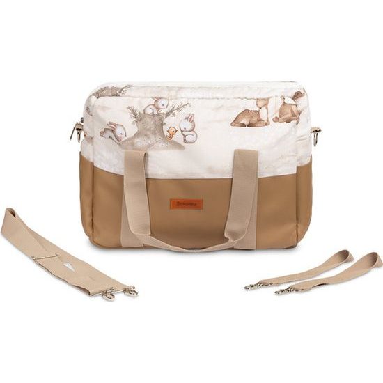 Taška na kočárek Lesní zvířátka, meruňková