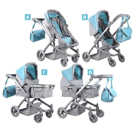 Kočárek pro panenky 4v1 kombinovaný Alice 4543 tyrkysový