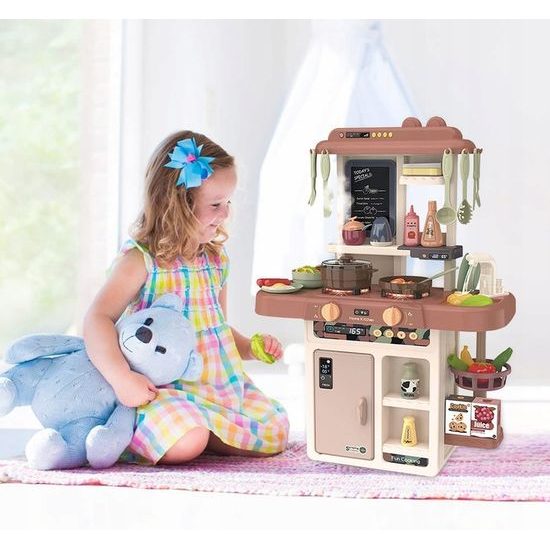 Dětská mini kuchyňka se zvuky a párou Little Chef- hnědá