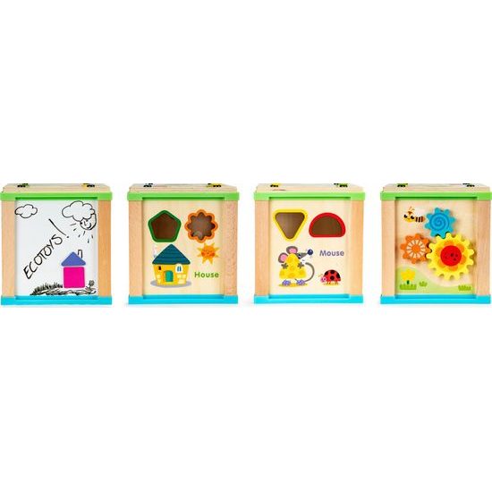Ecotoys dřevěná edukační kostka s labyrintem Mouse Cube 5v1