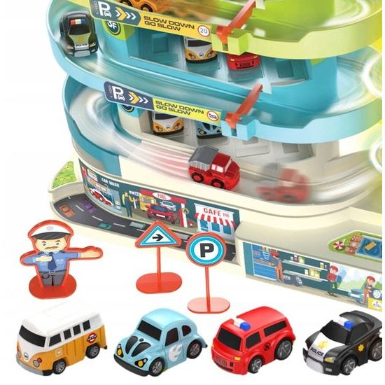 Doris parkovací garáž s výtahem na baterie a 6 autíčky Building Garage