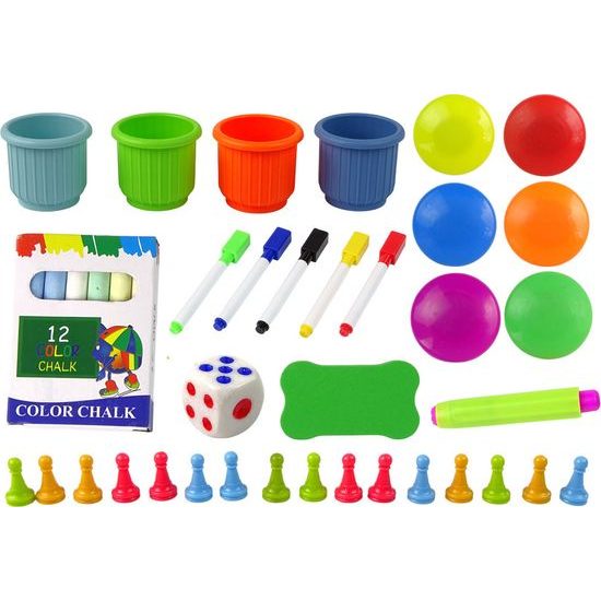 Vzdělávací tabule na stolečku 2v1 + fixy, křídy, hra