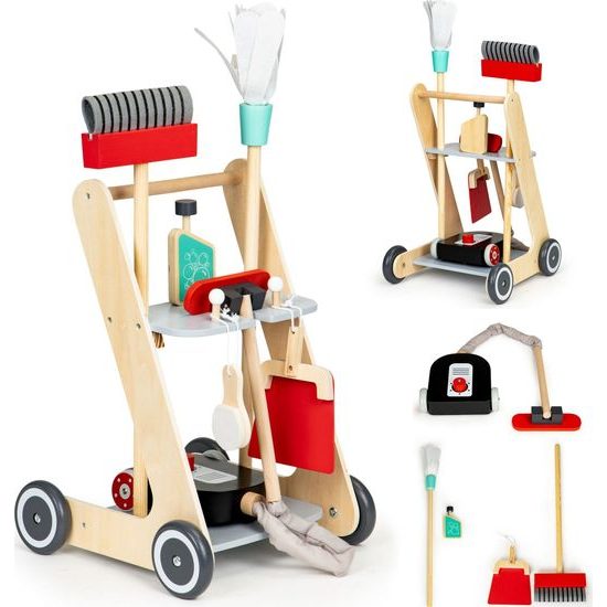 Ecotoys dřevěný úklidový vozík s vysavačem