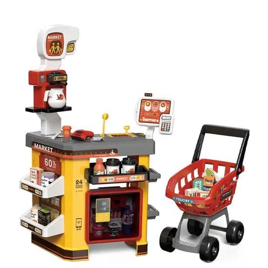 Dětský obchod Supermarket s lednicí a nákupním košíkem 54 součástí