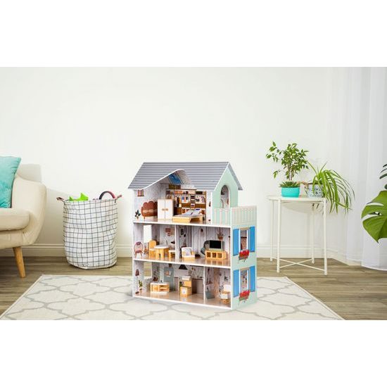 Ecotoys dřevěný dvoupatrový domeček pro panenky rezidence Emma