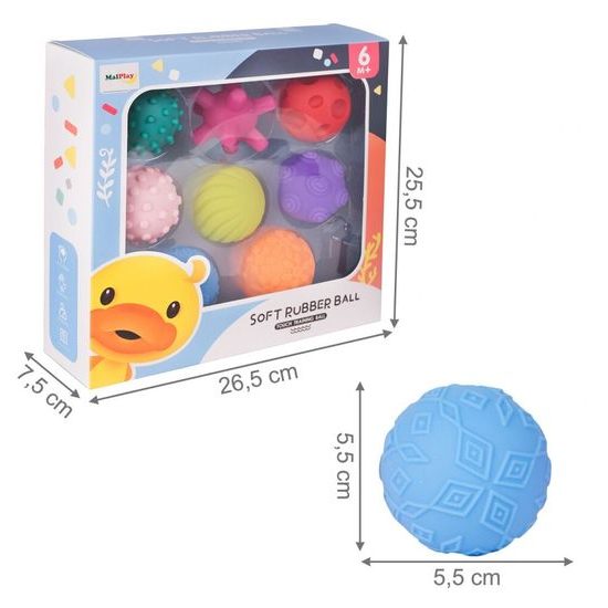 Senzorické míčky pro nejmenší Soft Rubber Ball 8 kusů