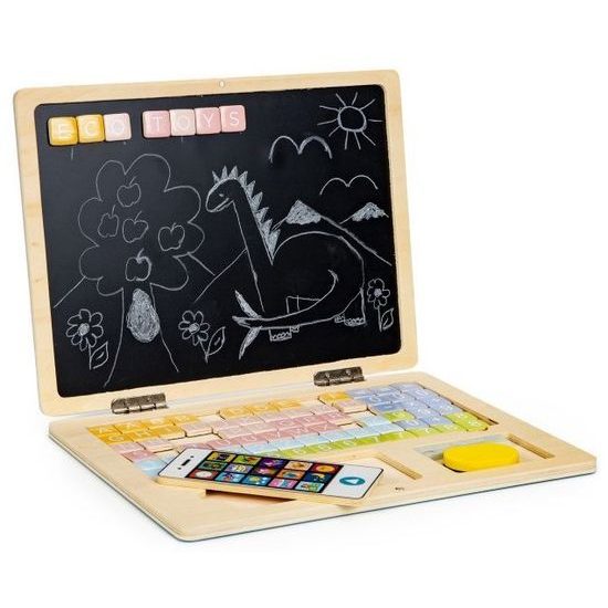 Ecotoys dřevěný notebook s magnetickým monitorem modrý
