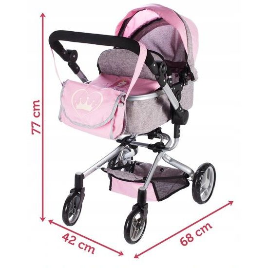 Kombinovaný kočárek pro panenky 2v1 Princess šedo-růžový