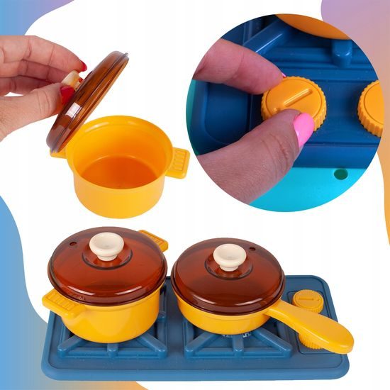 Dětský dřez s tekoucí vodou a nádobím Wash Up modrý