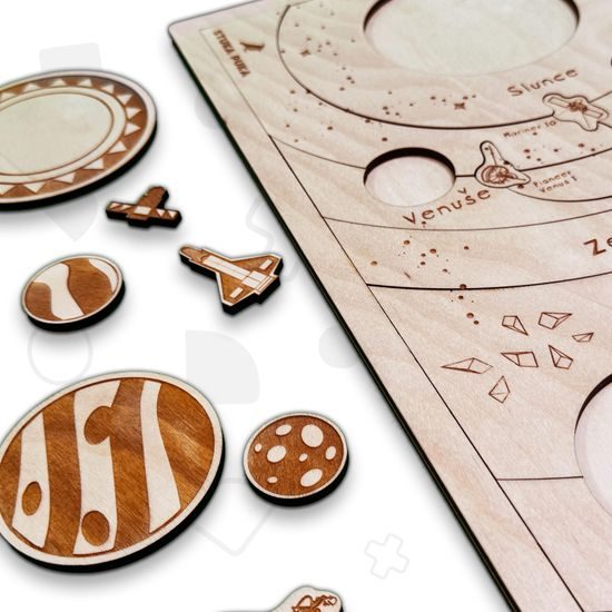 Slnečná sústava - edukatívne drevené puzzle - ČESKÁ VERZIA