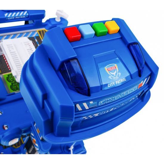 Parkovací garáž s výtahem na baterie, autíčky a hrací podložkou Police Garage