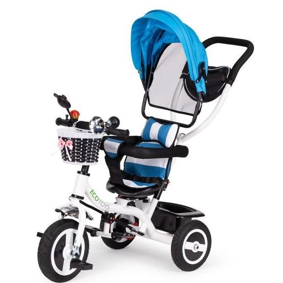 Ecotoys dětská tříkolka s otočným sedadlem modrá - gumová kola