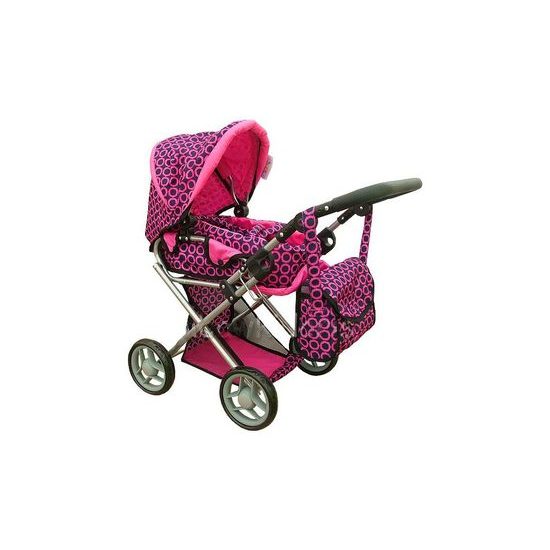 Doris kočárek pro panenky kombinovaný - 9346 růžovo-černý vzor