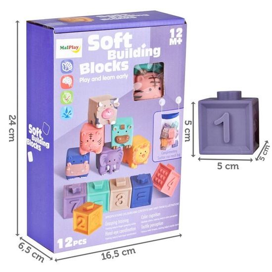 Senzorické kostky pro nejmenší Soft Building Blocks 12 kusů