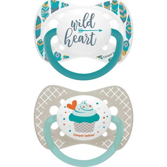 Canpol Babies Sada 2 ks symetrických dudlíků, 0 - 6 m, Canpol Babies - Wild heart, Cupcake